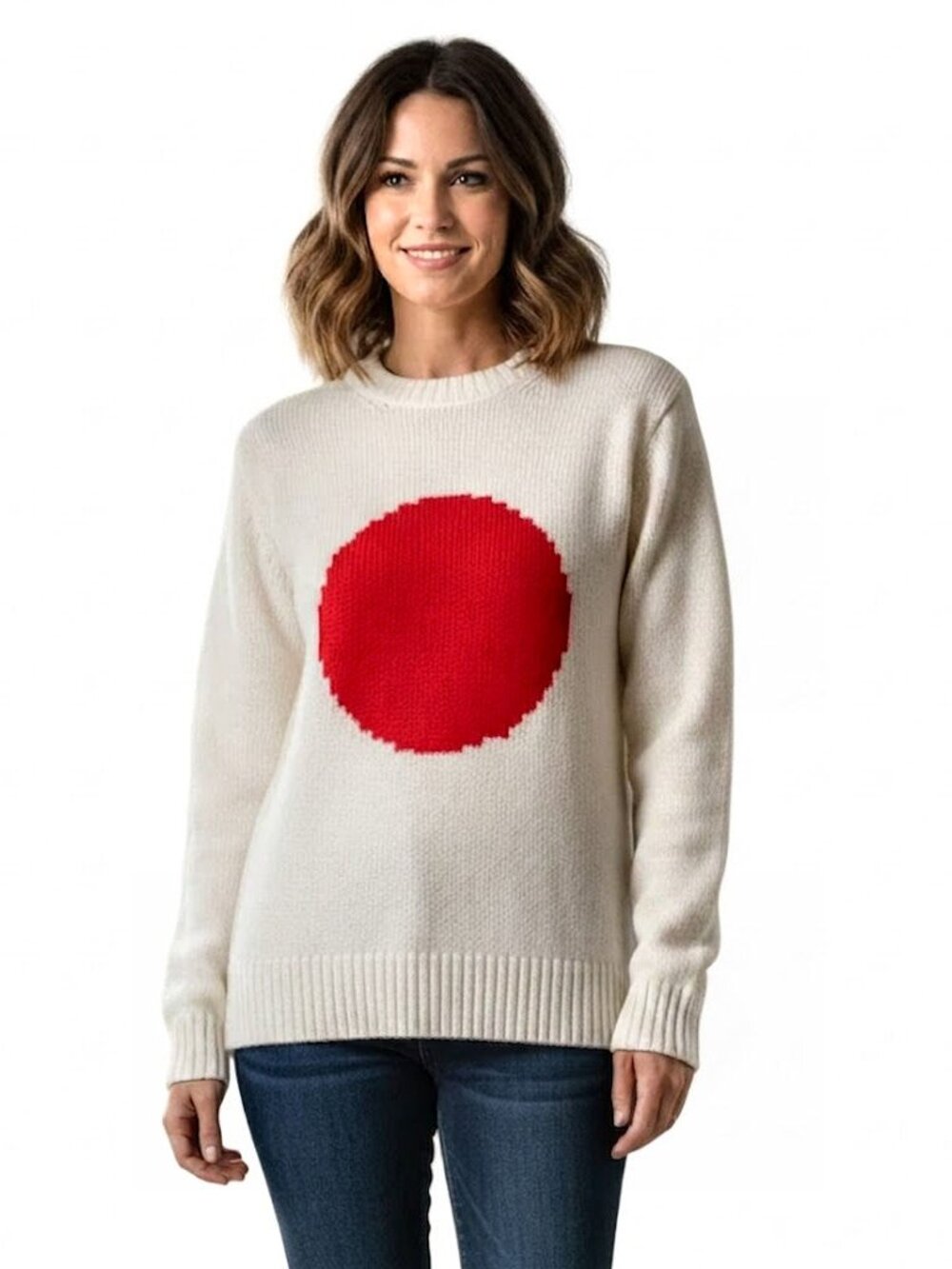 MAISON KITSUNE Knit Sweater White With Orange Circle Size X-Small